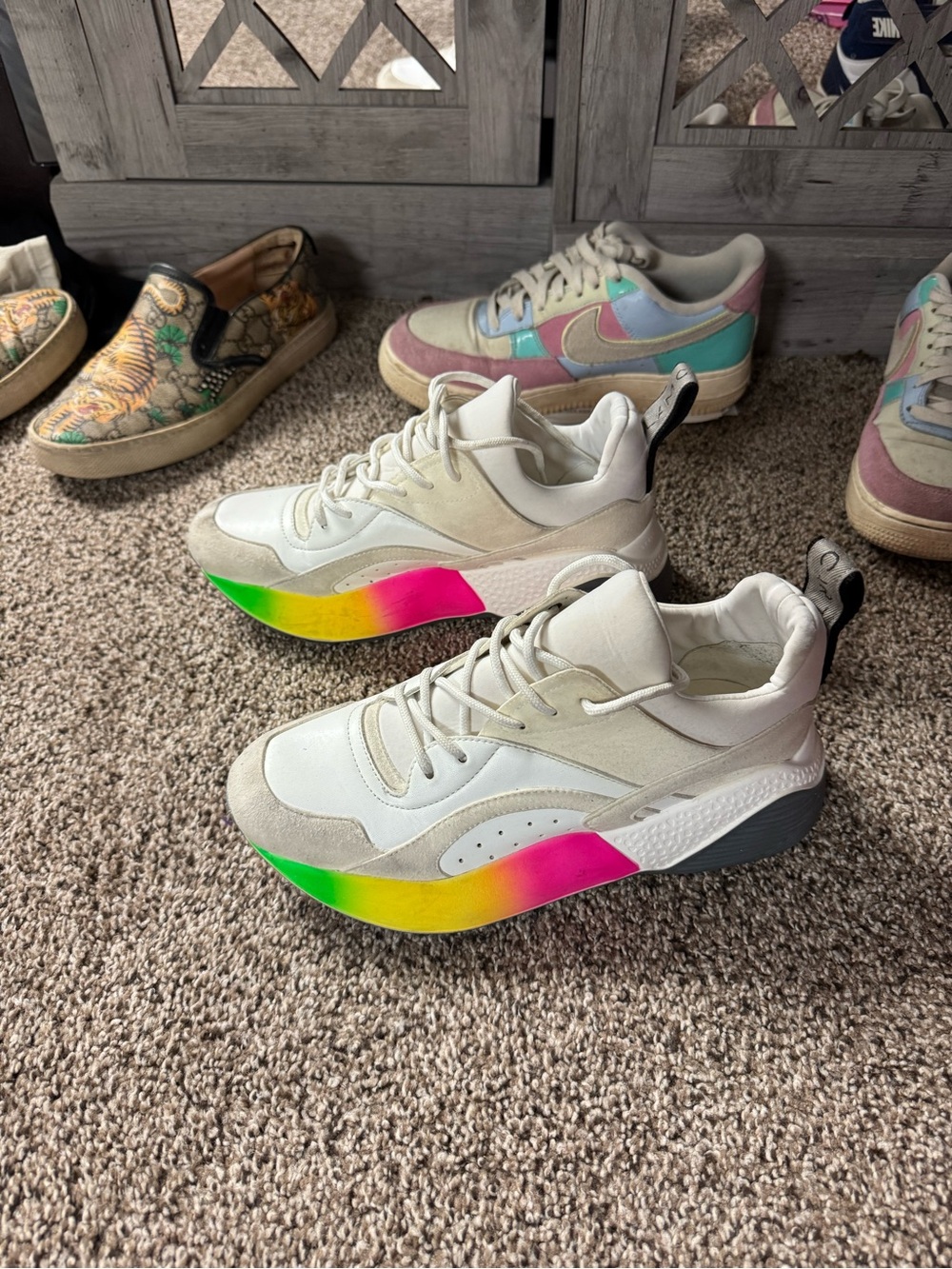 Stella McCartney White Sneakers with Neon Pink Yellow Green Gradient
